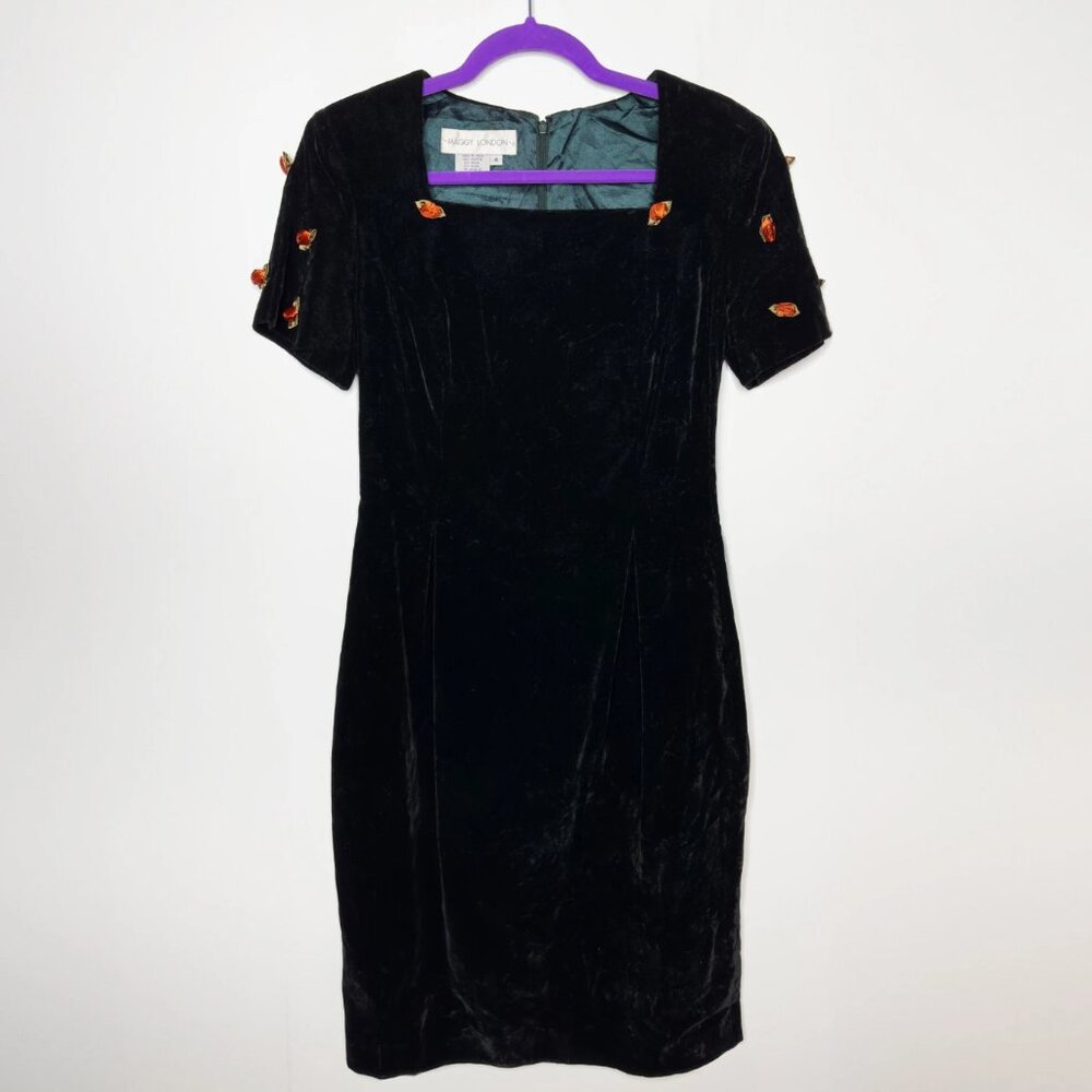 Black Velvet with Removable Roses Maggy London Mini Dress